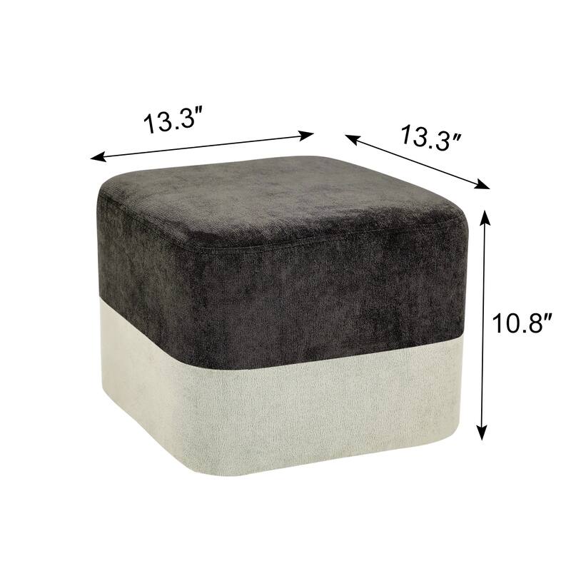 Adeco Square Fabric Ottoman Two-Color Stitching Footrest Stool
