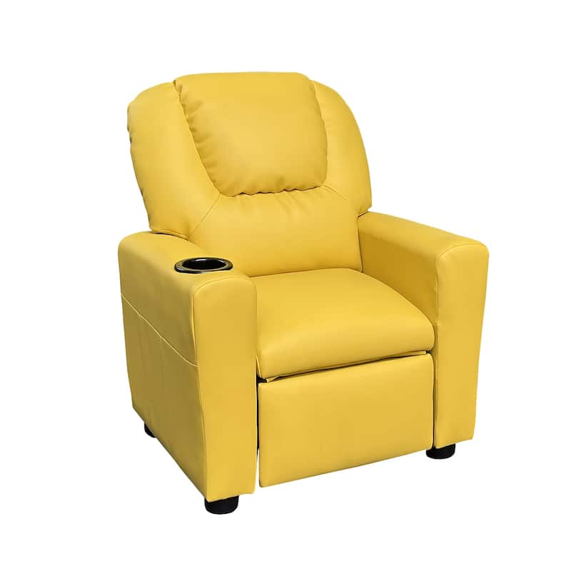PU Leather Kids Recliner Chair with Cup Holder - Yellow