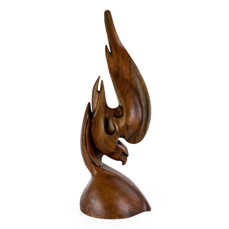 16" Wooden Handmade Eagle Abstract Sculpture Statue Handcrafted Figurine Art Hand Carved Rustic Lodge Outdoor Decorative Home