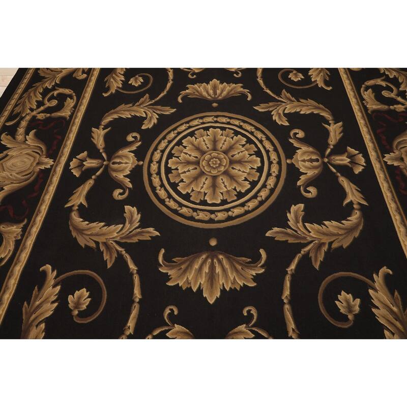 8'9''x12 Hand Woven Wool Chocolate French Aubusson Flatweave Area Rug - 8' 9'' x 12'