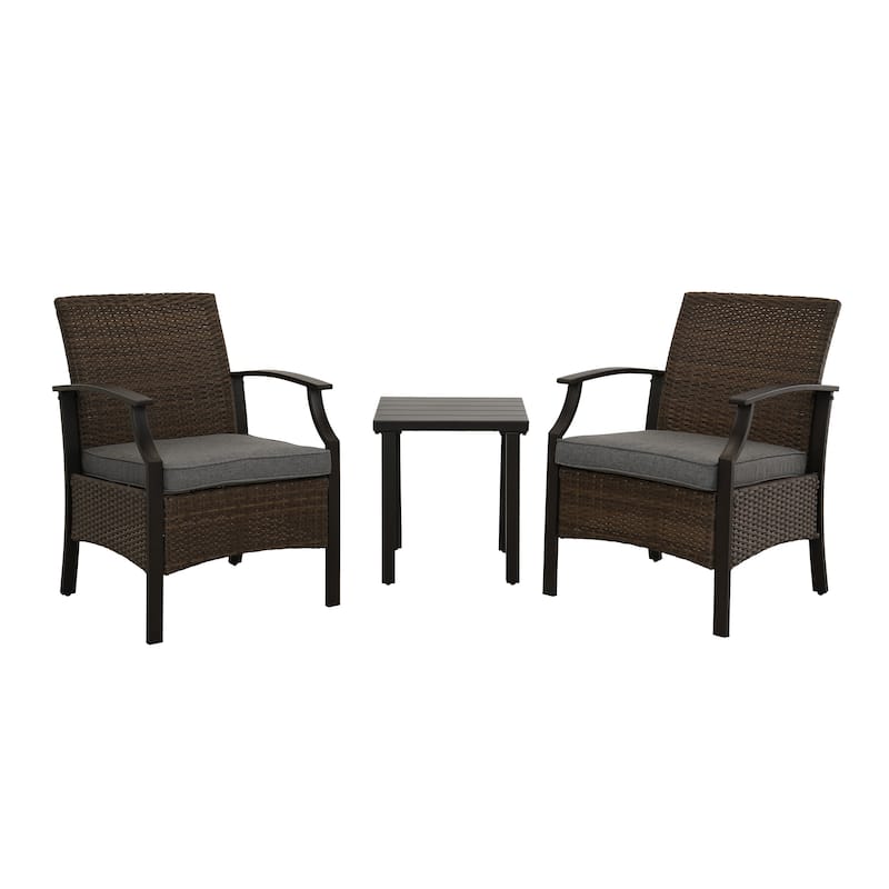 3 Pieces Outdoor Furniture Set, Wicker Table and Chairs