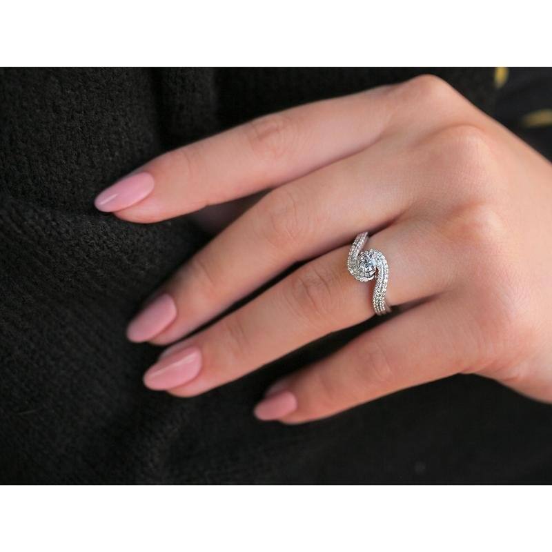 Kobelli Natural Diamond 10k Solid White Gold "S" Wave River Ring