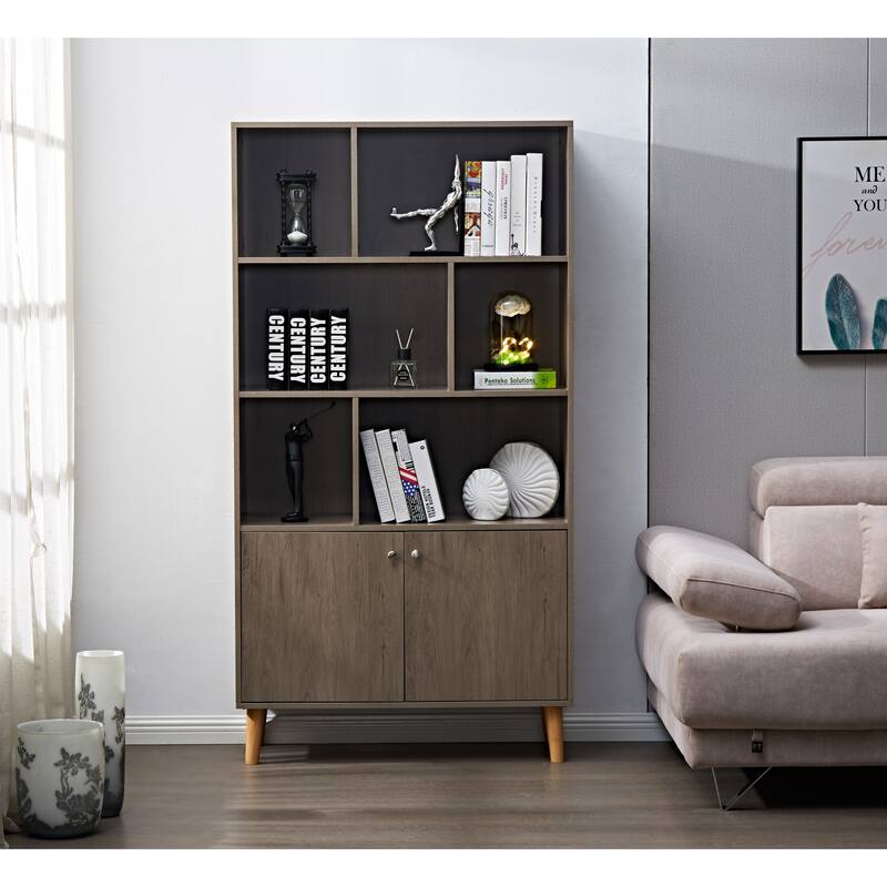 67" Bookcase with Doors, 3-tier Bookshelf