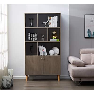 67" Bookcase with Doors, 3-tier Bookshelf