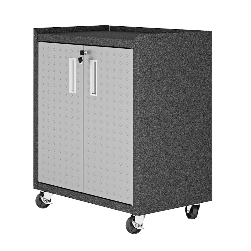 Fortress Textured Metal 31.5" Garage Mobile Cabinet with 2 Adjustable Shelves in Grey