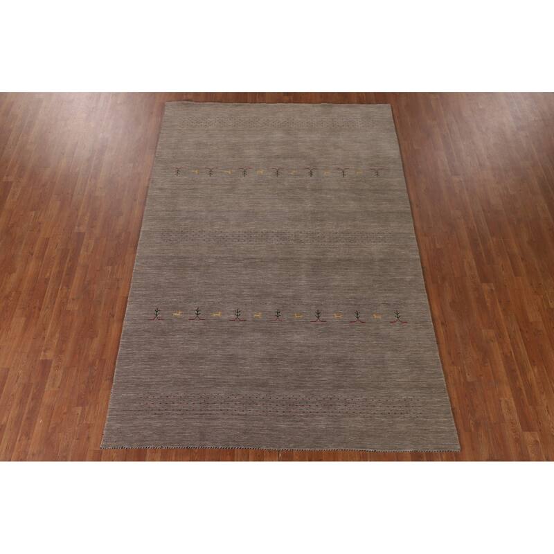 Brown Gabbeh Area Rug Handmade Oriental Wool Carpet - 6'8"x 9'9"