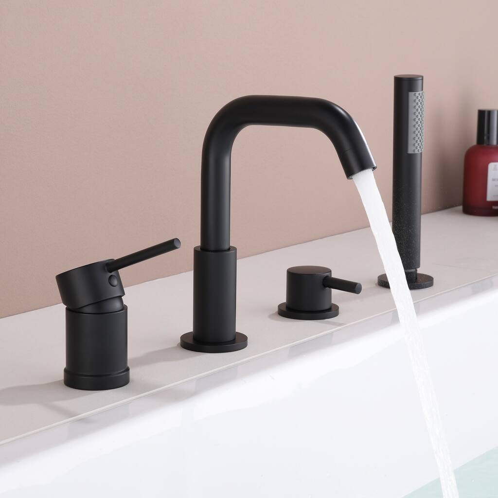 Solid Brass 2-Handle Deck Mounted Roman Tub Faucet with Handheld Shower