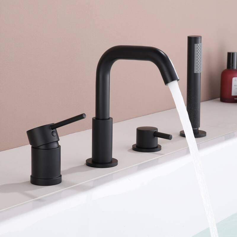 Solid Brass 2-Handle Deck Mounted Roman Tub Faucet with Handheld Shower