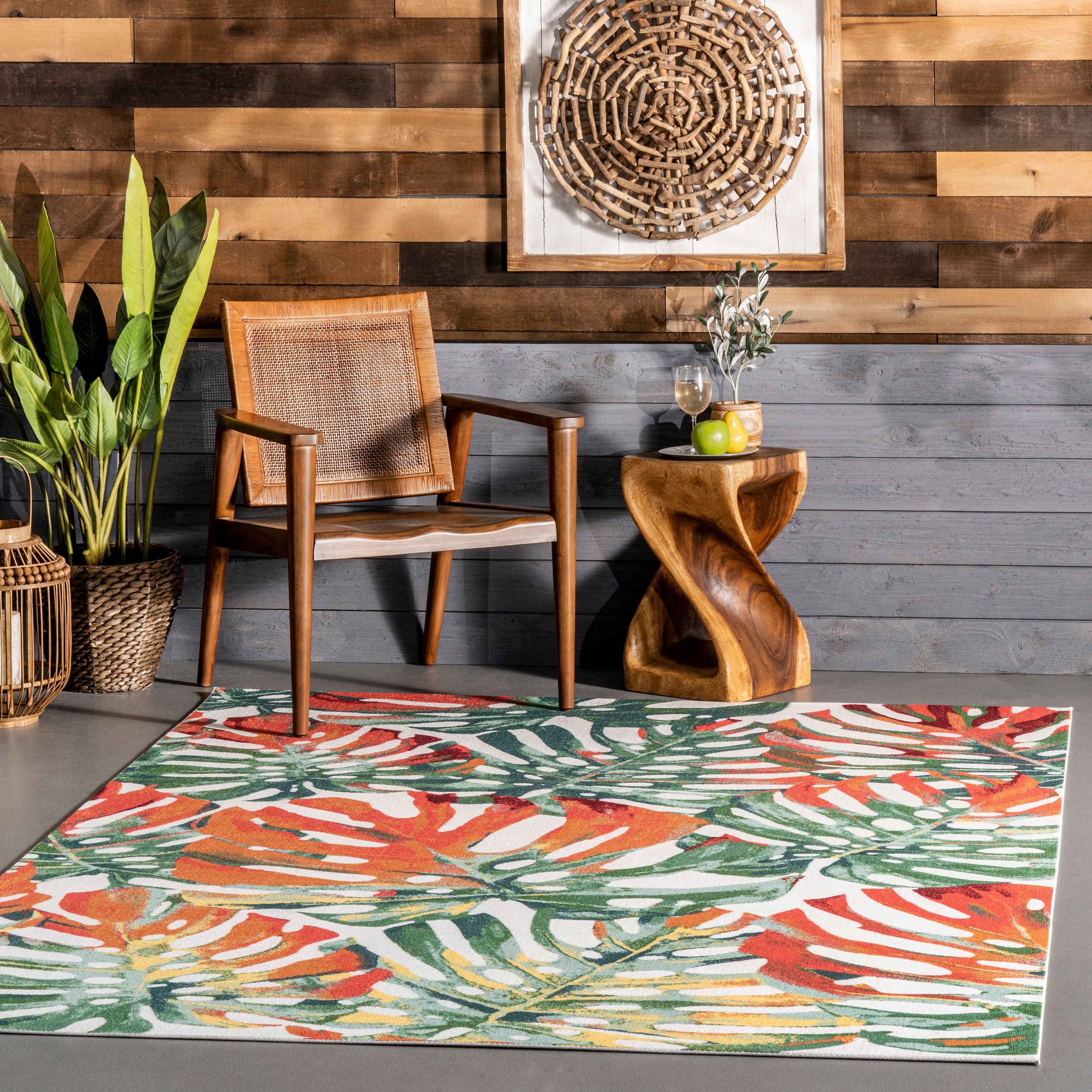 Details about   7' Square Tropical Palm Coastal Indoor Outdoor Area Rug **FREE SHIPPING** 6'6" 