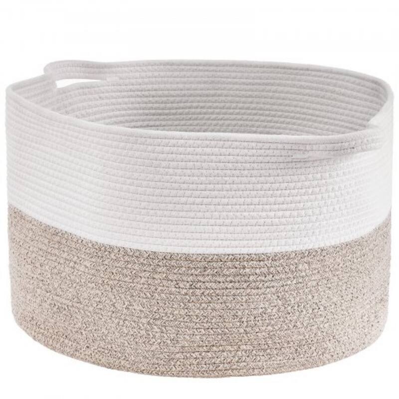 Foldable Cotton Rope Basket 67L for Laundry and Home Storage - 20 x 20 x 13 in - White-Linen