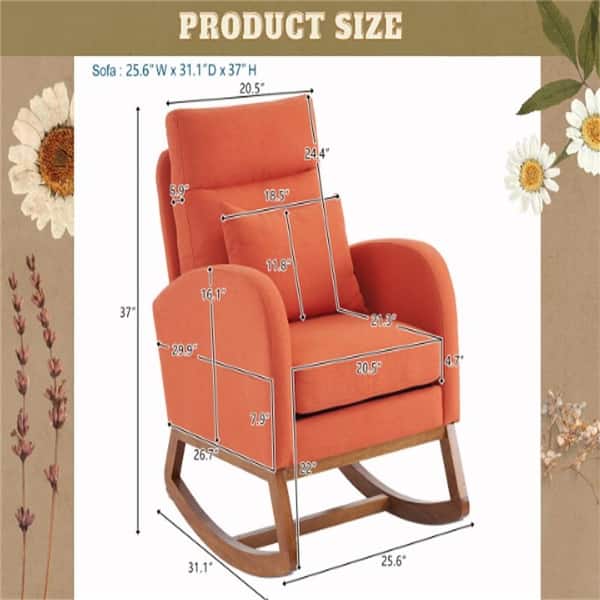 dimension image slide 1 of 2, Accent Rocking Chair, Upholstered Nursery Glider Rocker, Orange and White