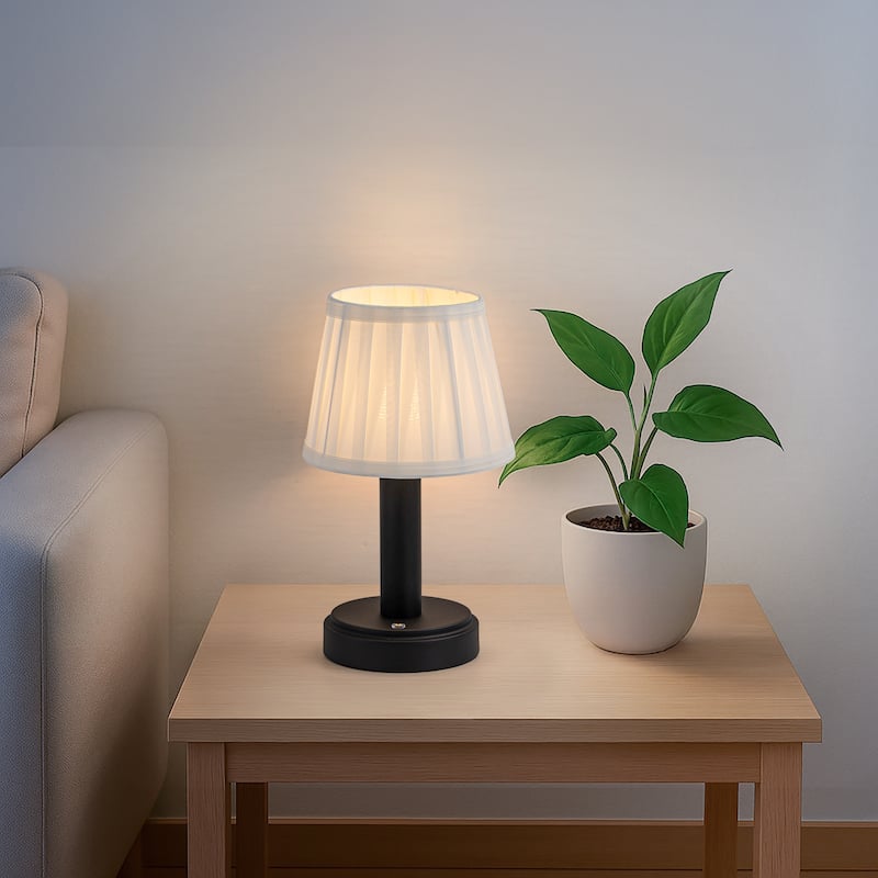 Modern Type-C Rechargeable LED Table Lamp Dimmable Touch Control with Fabric Shade For Bedroom Living Room - W6''