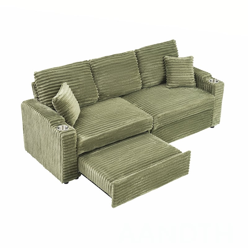 80"Corduroy Sofa With Cup Holder