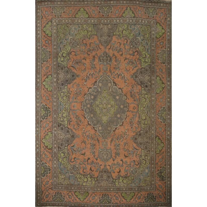 Hand Knotted Oriental 100% Wool Carpet Traditional Floral Oranges & Rust Tabriz Area Rug - 12' 7'' X 10' 1''
