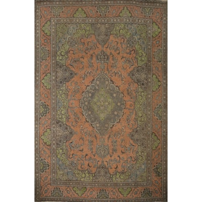 Hand Knotted Oriental 100% Wool Carpet Traditional Floral Oranges & Rust Tabriz Area Rug - 12' 7'' X 10' 1''