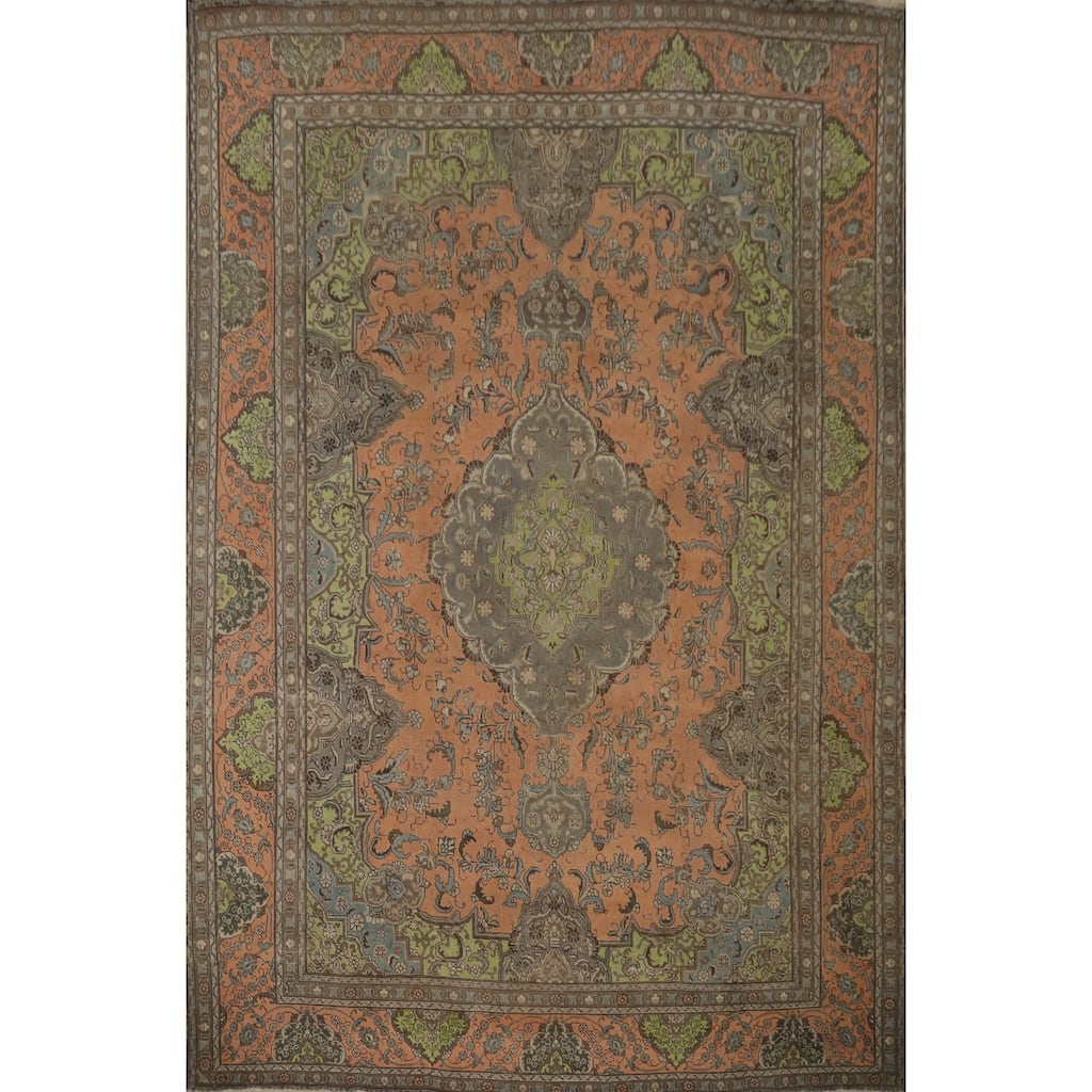 Hand Knotted Oriental 100% Wool Carpet Traditional Floral Oranges & Rust Tabriz Area Rug - 12' 7'' X 10' 1''