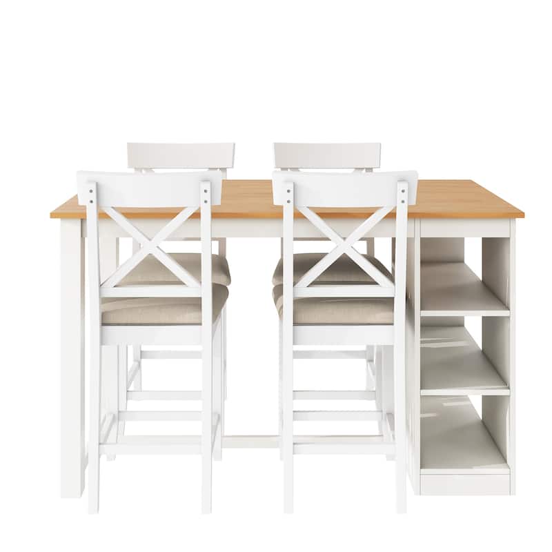 5-Piece 60"Lx30"W Solid Wood Farmhouse Counter Height Dining Table Set for 4