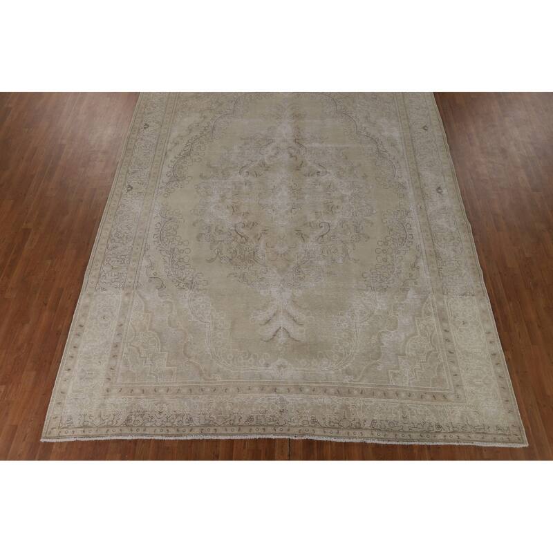 Distressed Tabriz Vintage Persian Rug Bedroom Hand-Knotted Wool Carpet - 9'10" x 12'10"
