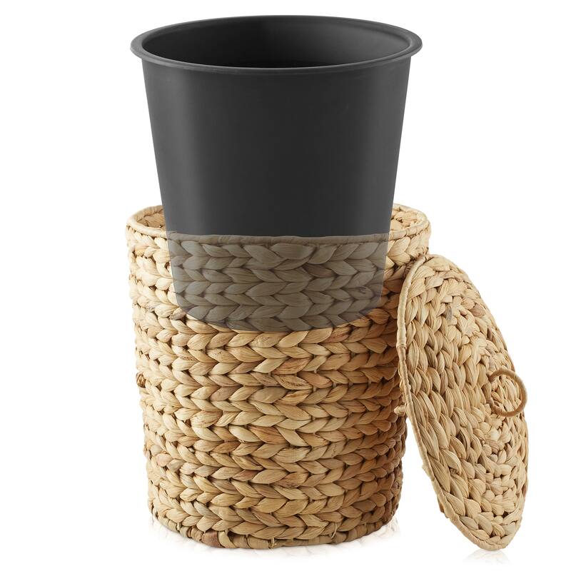 Water Hyacinth Waste Basket with Lid Woven Trash Can