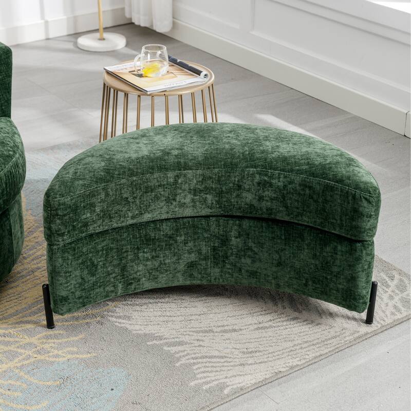 32.7" W Sherpa Upholstered Half Crescent Moon Storage Bench Large Ottoman With Tray Serve As Side Table Soft Padded Seat