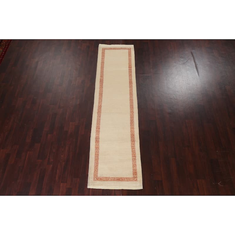 Bordered Neutral Gabbeh Kashkoli Oriental Runner Rug Wool Hand-knotted - 2'5" x 9'10"