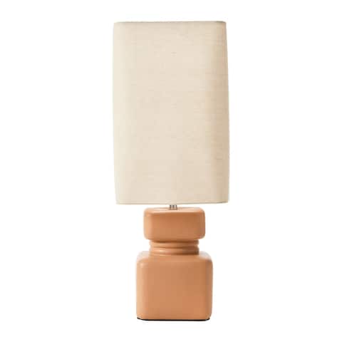 Stoneware Table Lamp with Linen Shade & Inline Switch, Terra-cotta Color