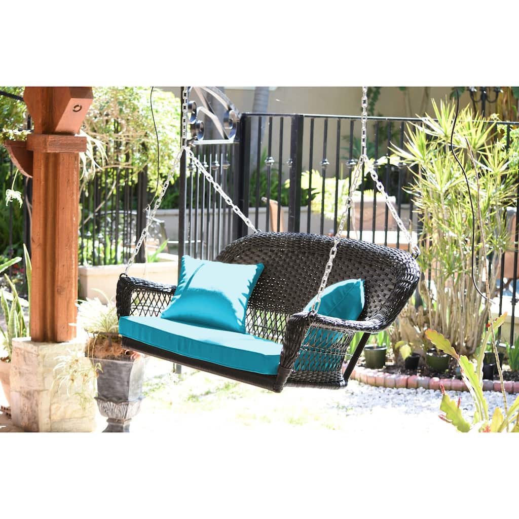 28 in. W Blue Cushion in Aluminum Frame Outdoor Porch Swing with CushionGuard and Stand