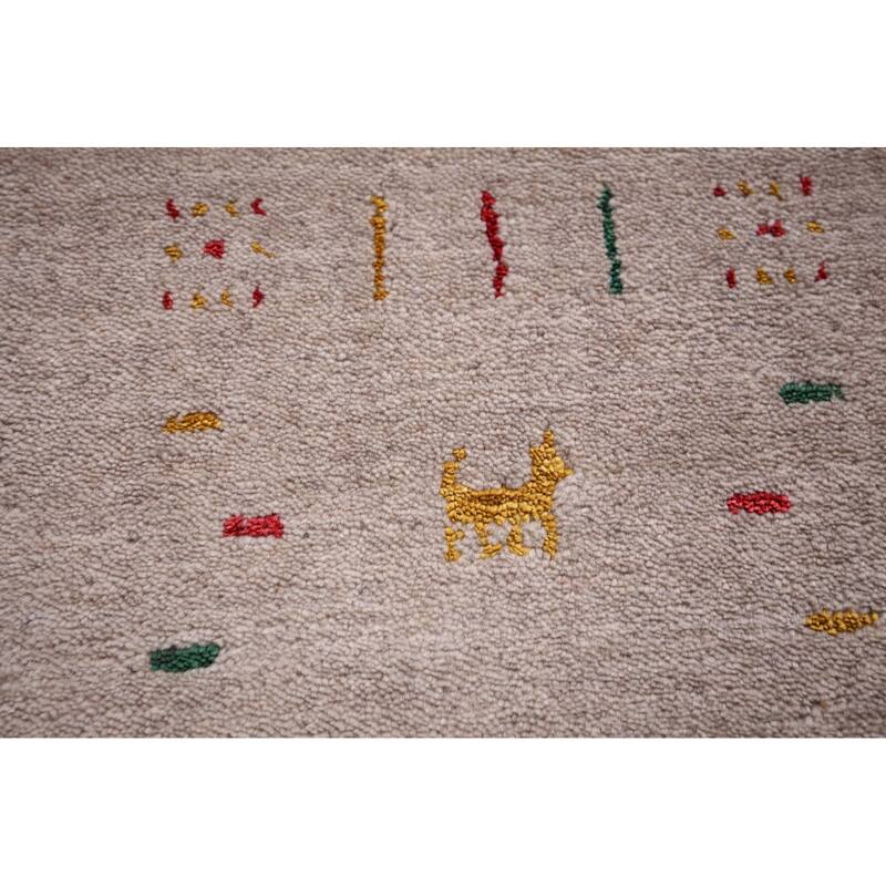 Gabbeh Indian Area Rug Hand-Knotted Oriental Beige Wool Carpet - 7'9" x 9'10"