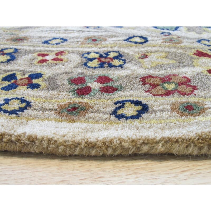 Ivory Hand-Tufted Wool Traditional Morris Rug, 6' Round, Luxurious Classic Design - L
