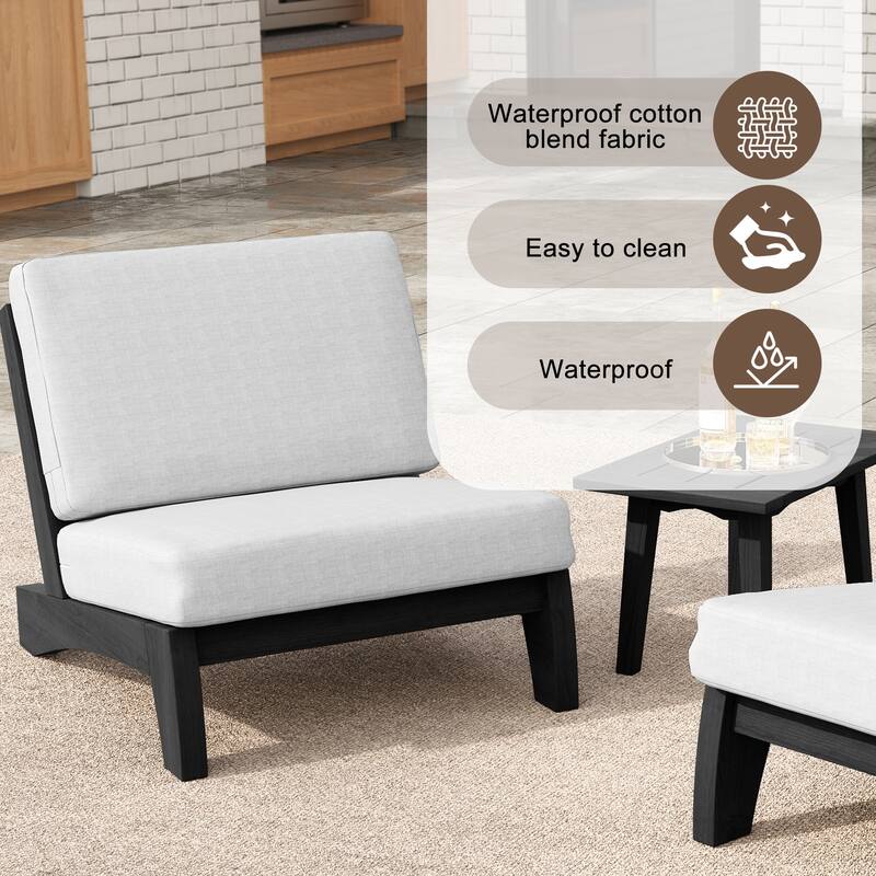 4 Set Outdoor Patio Teak Wood Club Chairs Loveseat with Cushion