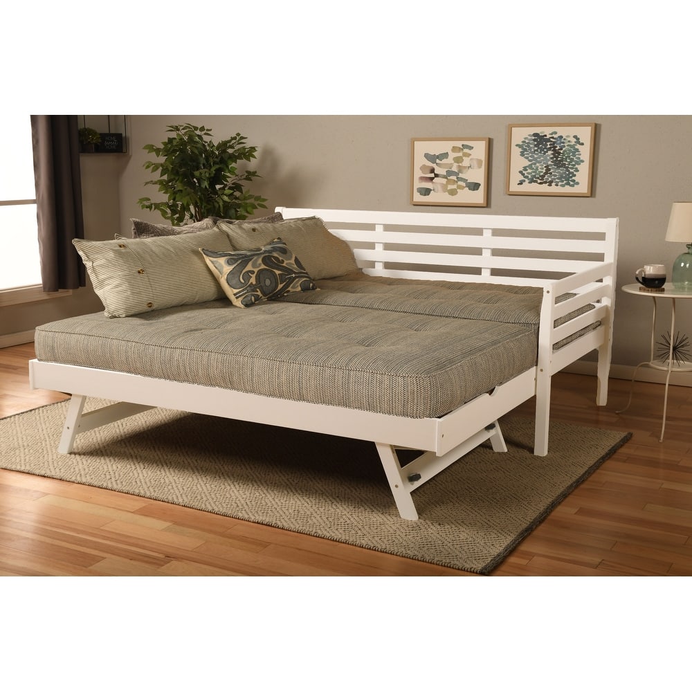 Somette Boho Daybed and Pop Up Bed in White with Mattresses