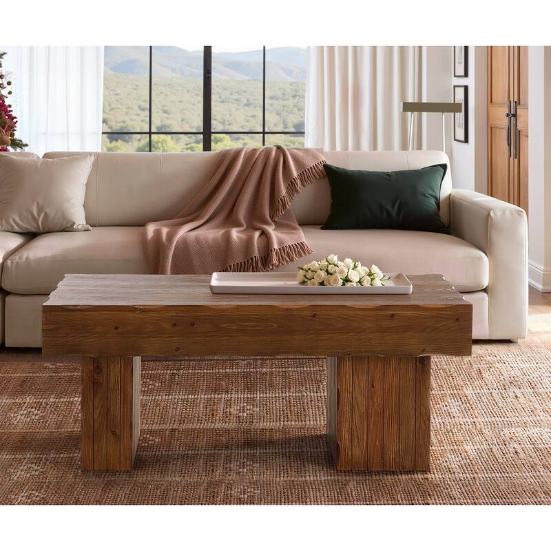 47" Solid Wood Rectangular Coffee Table, Cocktail Tea Center Table for Living Room Office