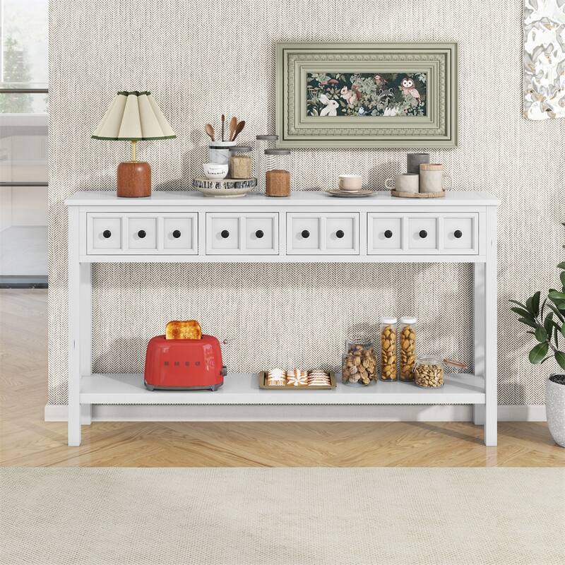 Rustic Entryway Console Table with Two Drawers and Bottom Shelf