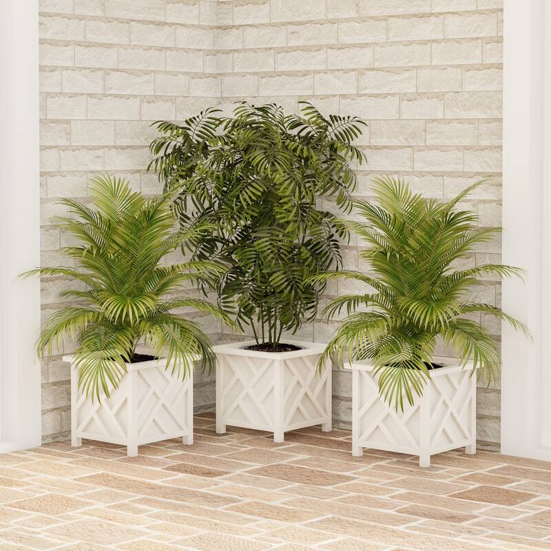 Lattice Design Planter Box - 14.75-Inch-Square Decorative Outdoor Flower or Plant Pot by Pure Garden - 14.75 x 14.75 x 13