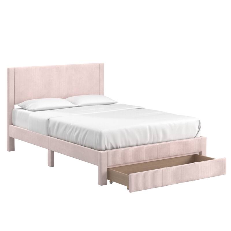 Parkfield Pleated Velvet Storage Queen Platform Bed with Drawer by iNSPIRE Q Modern