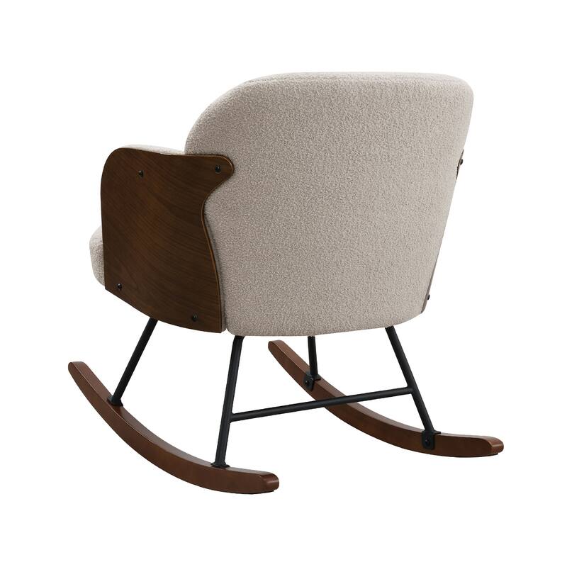 Boucle Upholstered Mid Back Rocking Chair with Metal Legs