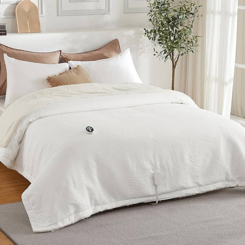 Fast Heating Heated Blanket Throw with LCD Controller, White