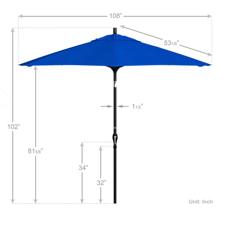 California Umbrella 9-foot Round Crank Lift, Push ButtonTilt, Black Frame Finish, Aluminum Patio Umbrella with Sunbrella Fabric