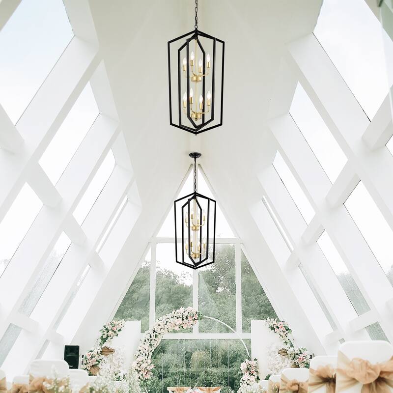 8-Light Farmhouse Kitchen Chandeliers, Matte Cage Light Fixture Adjustable Height Chandeliers for Dining Room Hallway