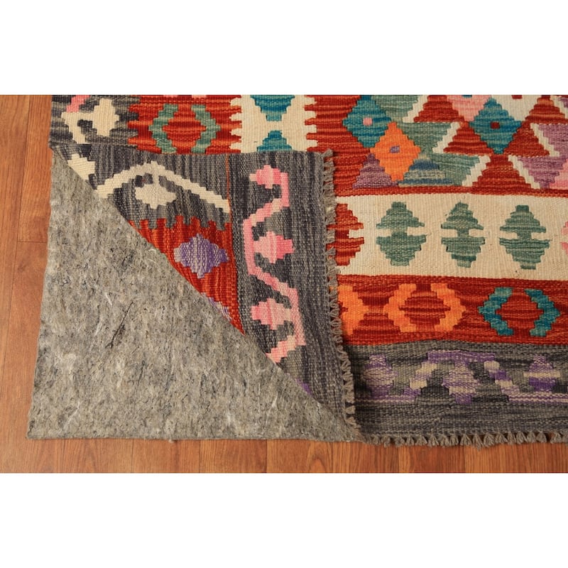 Geometric Orange Kilim Oriental Area Rug Handmade Wool Carpet - 8'5"x 11'4"