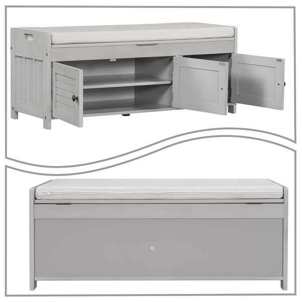 Classic Modern Storage Bench with Two Cabinets and Flip-Top