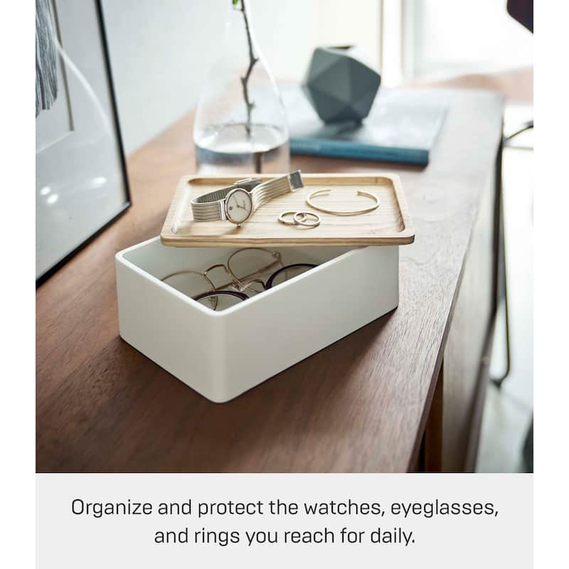 Yamazaki Home Accessory Box, Polystone, Lid - L 4.92 x W 7.28 x H 2.76 inches