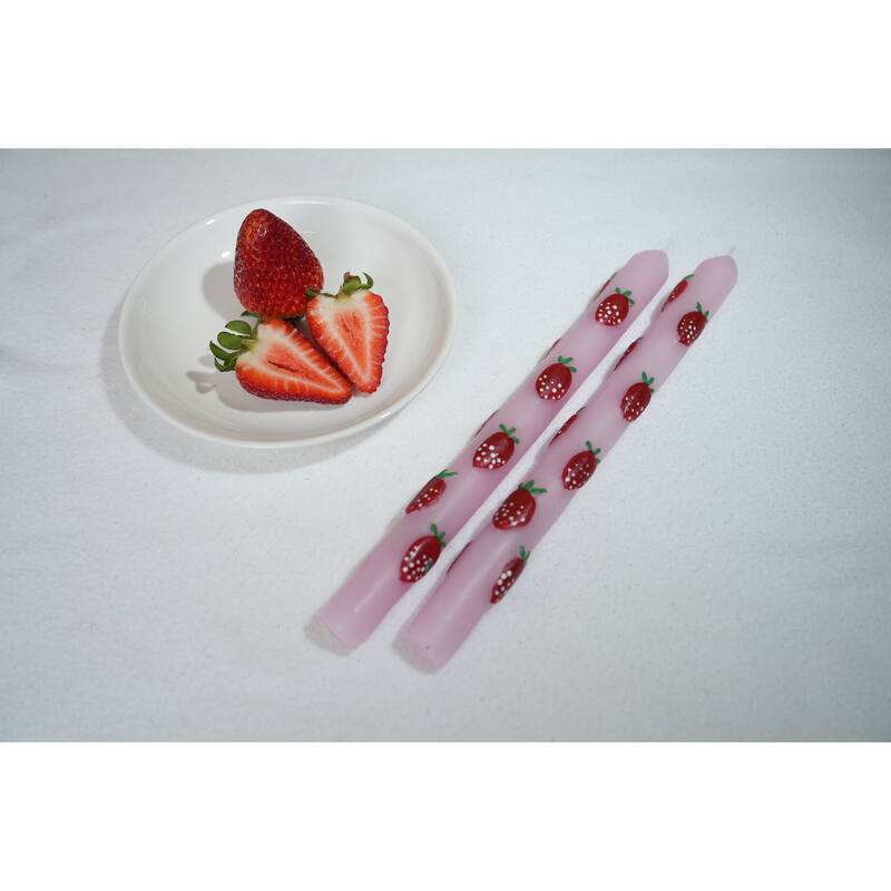 2-Pack 10.25in Hand-Painted Strawberry Taper Candles