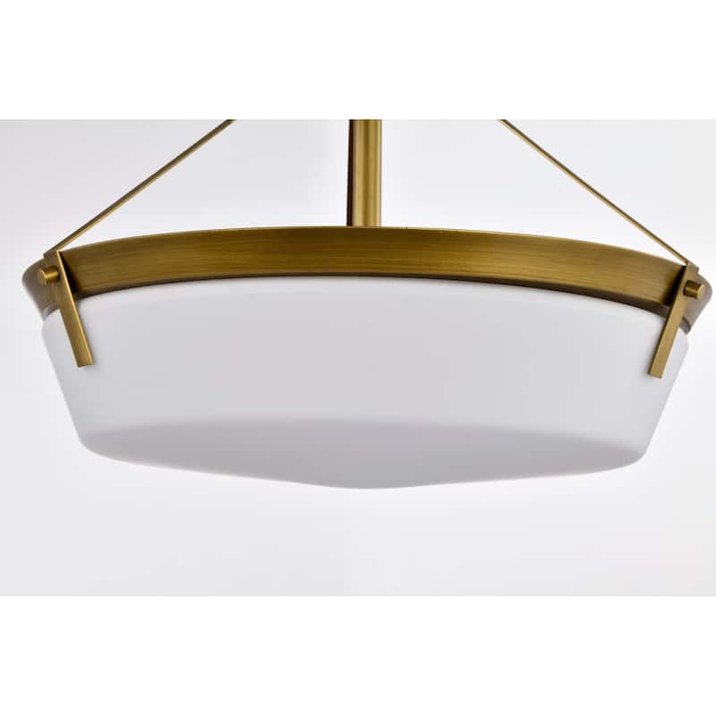 Rowen 4 Light Semi Flush - Natural Brass Finish - Etched White Glass - Natural Brass