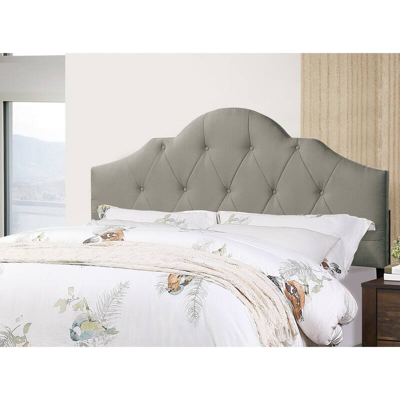 Majestic Arch 1pc Eastern King Size Bed Adjustable HB Grey Polyfiber Tufted Upholstered Wooden Bedframe Bedroom Furniture