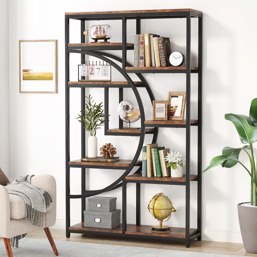 Bookshelf 5 Shelf Bookcase, Industrial Etagere Bookcase with 8-Open Storage Shelf