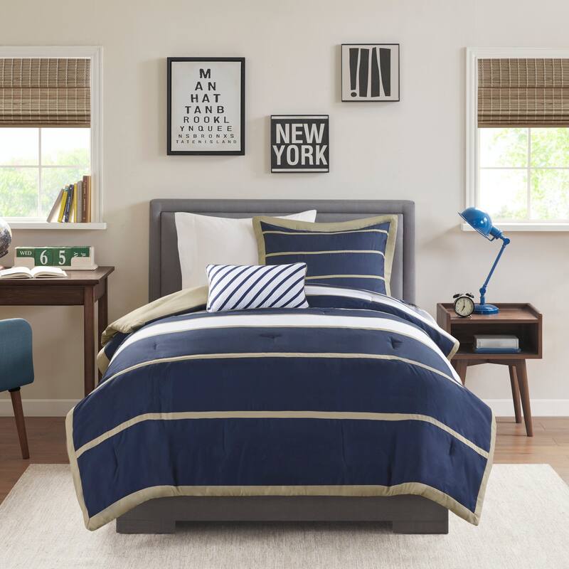 Intelligent Design Garrett Comforter Set - Khaki/Navy - Twin XL