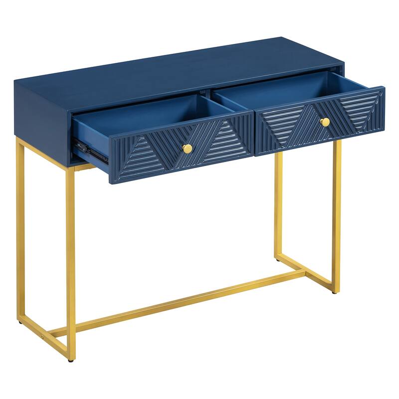 38" Modern Console Table with Two Drawers and Gold Metal Base for Entryway, Living Room