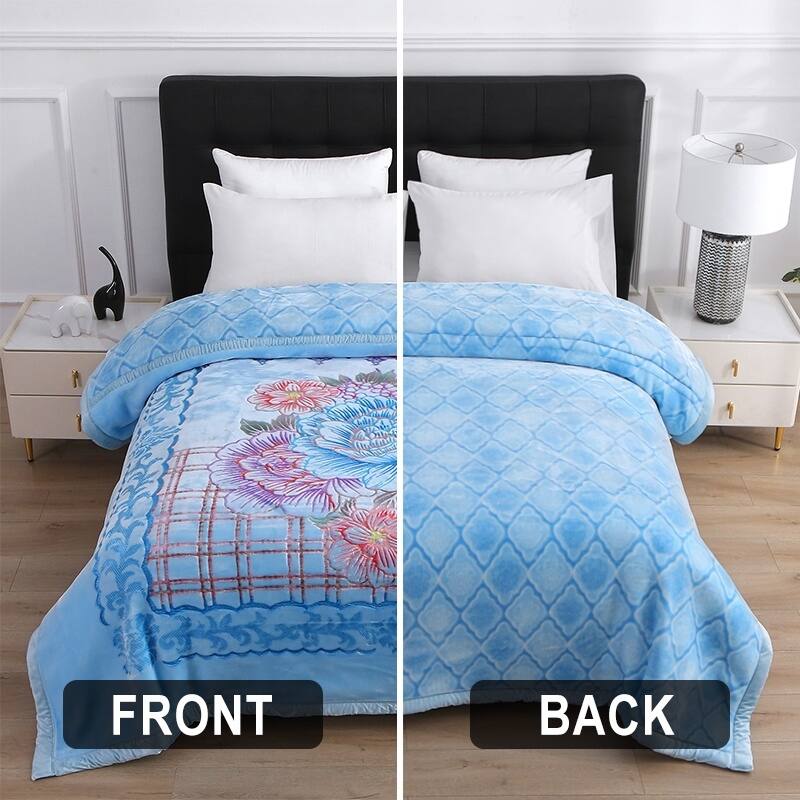 Luxury Heavy Thick Plush Blanket 2 Ply A&B Disign For Winter - King-85"x95" - Blue Floral