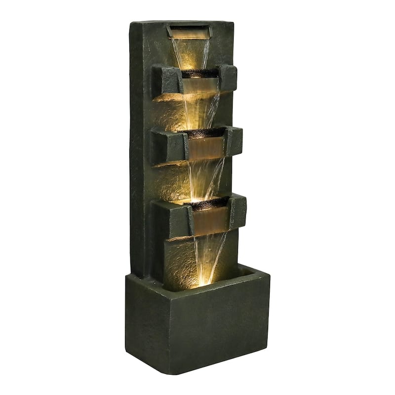 39.3-in High Indoor Concrete Water Fountain with Light for Patio Decor